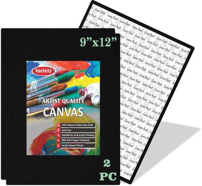 VARIETY 9" X 12" BLACK CANVAS BOARD Cotton Medium Grain Board Canvas, Primed Canvas Board (Set of 2)