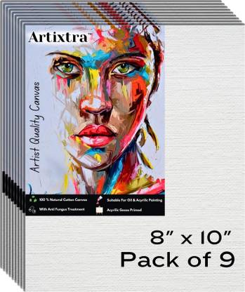 Artixtra CANVAS BOARD 8 X 10 Cotton Medium Grain Board Canvas (Set of 9)