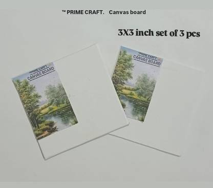 primecraft PRIME CRAFT CANVAS BOARD 3X3 INCH SET OF 3 PCS Cotton Acid Free Board Canvas (Set of 1)