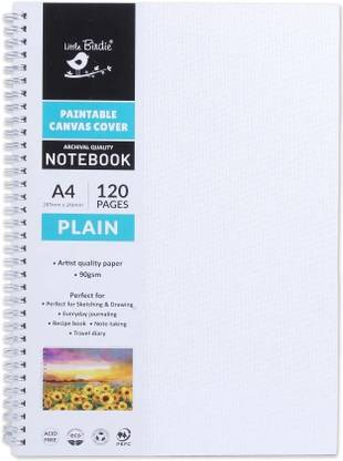 LITTLE BIRDIE Paintable Canvas Wiro Bound Plain Notebook Portrait A4 90gsm 120 Pages Cotton Acid Free Canvas Pad (Set of 1)