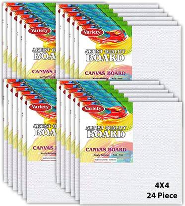 VARIETY 4" X 4" White Canvas Board 7oz Primed Combo Cotton Medium Grain Board Canvas (Set of 24)