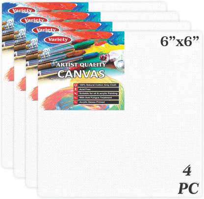 VARIETY 6 X 6 CANVAS BOARD Cotton Medium Grain Primed Canvas Board (Set of 4)