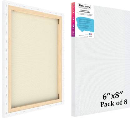 Eduway 6"x8" Inch Primed Stretched Canvas with Wooden Frame for Painting - (15x20 Cms) Cotton Medium Grain Pre Stretched Canvas (Set of 8)