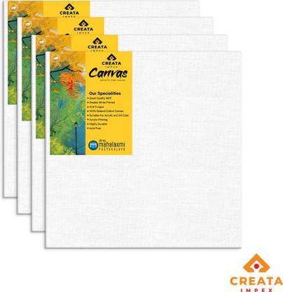 CREATA IMPEX Canvas Board Cotton Medium Grain Acrylic Primed Board (Set of 4)
