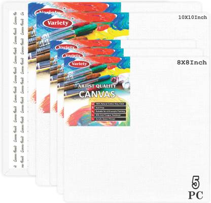 Variety Canvas VARIETY CANVAS BOARD 10X10(2), 8X8(3) PACK OF 5 Cloth Medium Grain Board Canvas (Set of 5)