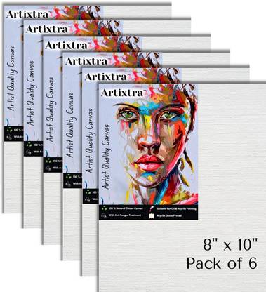 Artixtra CANVAS BOARD 8 X 10 Cotton Medium Grain Board Canvas (Set of 6)