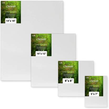 Canvasify Canvas Boards for Painting Multi Size Combo Total 4 PC [5x7,8x8,10x12,14x18] Cotton Medium Grain Primed Canvas Board (Set of 4)