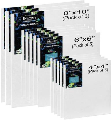 Eduway Each 5 (4"x4",6"x6") 3 (8"x10") Pack of 13, 4mm, Painting Cotton Medium Grain Primed Canvas Board (Set of 13)