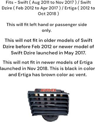 Auto-Ex AC Side Vent Cap Grill For Swift / Swift Dzire / Ertiga Black Color Left Hand Car A/C Control Unit