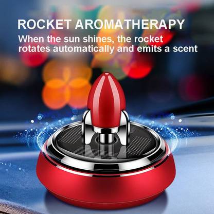 WLEWORLDLOOKENTERPRISES ™Red UFO Car Air Freshener Solar Power Spinning Rocket Diffuser Cool Aircraft Car Freshener Diffuser Dashboard Aroma Alloy Purifier Auto Perfume