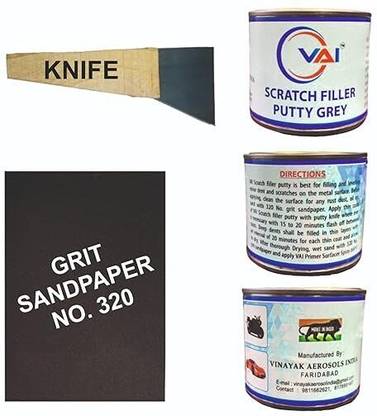 VAI Scratch Car Body Filler Putty Grey-200 gms,1 putty knife and 320 Grit sandpaper Car Body Filler Putty