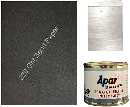 apar Scratch filler putty Grey+1 putty knife (200 gms), and 320 Grit sandpaper Car Body Filler Putty