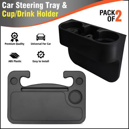 BRXR Combo Of Car Drink Cup Bottle Mobile Holder With Portable Food Tray Storage Car Bottle Holder