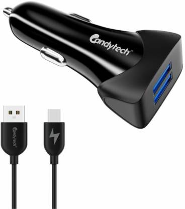 Candytech 3 Amp Qualcomm Certified Turbo Car Charger  (Black, With USB Cable)