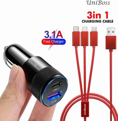 UniBoss 38 W Qualcomm Certified Turbo Car Charger (Black, With USB Cable)