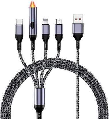 JIWAKI Plug Nylon Braided 1.2 Meter 4 in 1 USB 5A Fast charging cable with cigarette lighter Car Cigarette Lighter