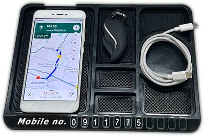 HOTKEI Multifunction Anti-Slip Anti-Skid Sticky Car kitchen Dashboard Mobile Cell Phone GPS Navigation Coin Key Holder Stand Mount Mat Pad Accessories Tray with Parking Phone Number (Red) Car Dashboard Cover