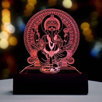 Artistic Gifts 3D Illusion Multicolor LED GANESH JI Statue For Car Dashboard Decorative Showpiece  -  12.5 cm