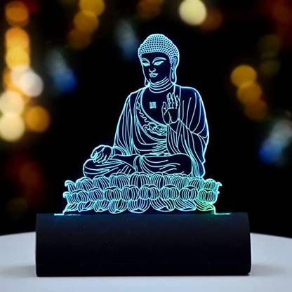 Artistic Gifts 3D Illusion Multicolor LED BUDDHA Statue For Car Dashboard Decorative Showpiece  -  12.5 cm