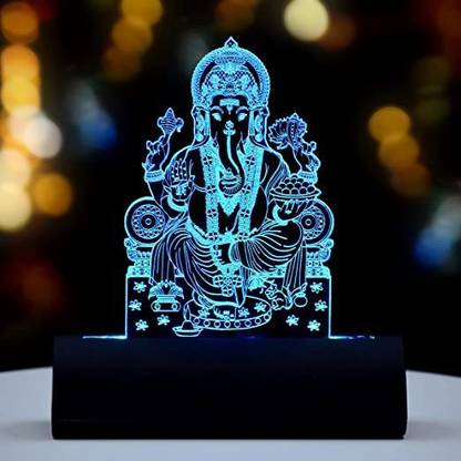 Artistic Gifts 3D Illusion Multicolor LED GANESHA Statue For Car Dashboard Decorative Showpiece  -  12.5 cm
