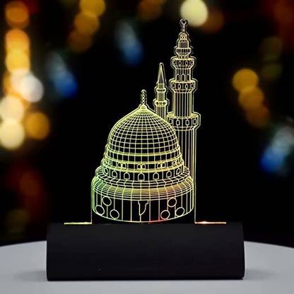 Artistic Gifts 3D Illusion 7 Color Changing LED Islamic Madina Mosque Car Dash Indicator Lamp
