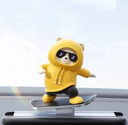 acube mart Dashboard Car Skateboard Bear Sliding Bear Moving Bear Decoration yellow Car Dashboard Cover