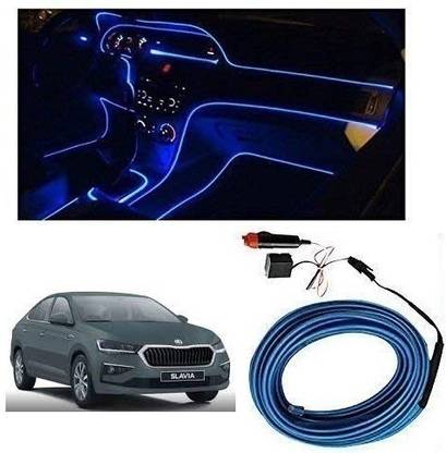 After cars EL Wire Car Interior Light with Adapter (5 Meter) (Blue) For Skoda Slavia Car Fancy Lights