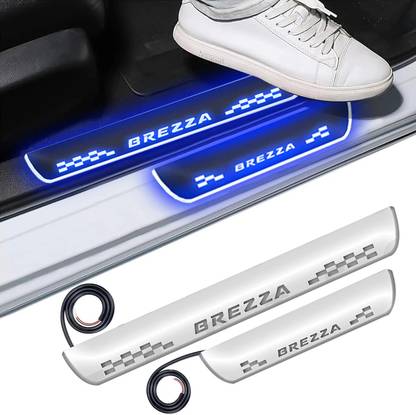CARZEX Mirror Finish Door Foot Step LED Sill Plate for Brezza(Set of 4, Blue) Car Fancy Lights