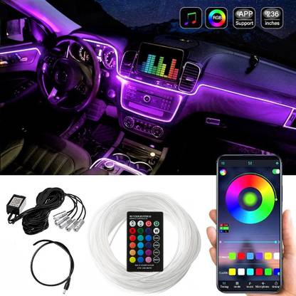 EliteAuto Premium 6MTR Car LED Interior Strip Light, 16 Million Colors 5 in 1 with 6 Meters Fiber Optic, Multicolor RGB Sound Active Automobile Atmosphere Ambient Lighting Kit - Wireless Bluetooth APP Control Car Fancy Lights