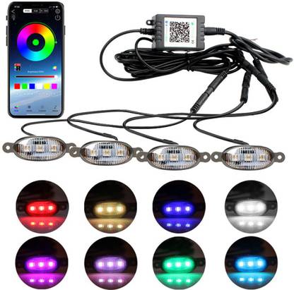 AutoPowerz 4pcs 12 Led RGB Car Grille Light APP Control Warning Light Universal Car Fancy Lights