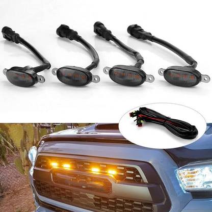 RAWAT 4PC LED Amber Grill LED Light with Fuse Adapter Wiring Harness Kit Compatible Side Marker Car LED (12 V, 9 W)