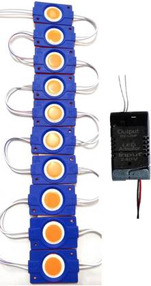 Wenray Adapter + 10-Pieces Coin DC 12 Volt 2.4 Watt Blue LED Module Car Fancy Lights