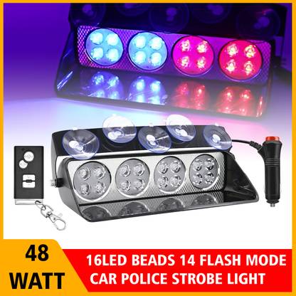 Otoroys 16LED Red Blue Flasher Strobe Light with 14 Flashing Modes with Remote Control Car Fancy Lights