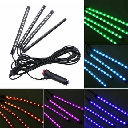 GoMechanic Atmosphere Lights Car LED Strip Light 4pcs 48 LED DC 12V Multicolor Music Car Interior Light LED Under Dash Lighting Kit with Sound Active Function and Wireless Remote Control Car Fancy Lights Car Fancy Lights