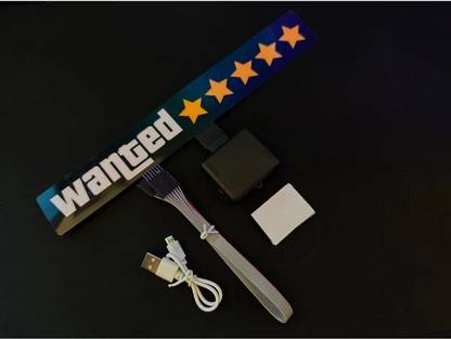 Auto MT YELLOW, GTA Wanted 5 Stars LED Car Window Decal 5 Lighting Mood Flashing Modes Car Flywheel