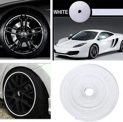 AUTO MT White Beading Alloy Wheel Protector Universal Tire Guard Rubber Sticker Strip. Spring Leaf