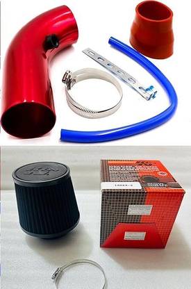 Auto MT RED Universal Cold Air Intake Pipe + K&N CAR AIR FILTER Performance Filter Vehicle Tool Kit