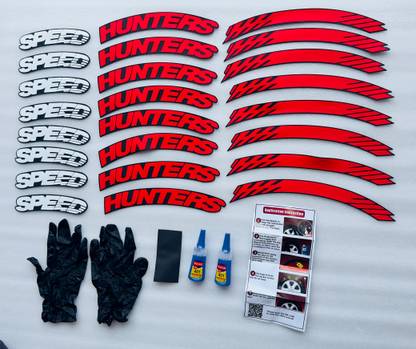 AUTO MT Speed Hunters for 4 Tyre Sticker, Permanent Rubber Tyre Tire-Sticker Wid 2 Glues Turbo Charger