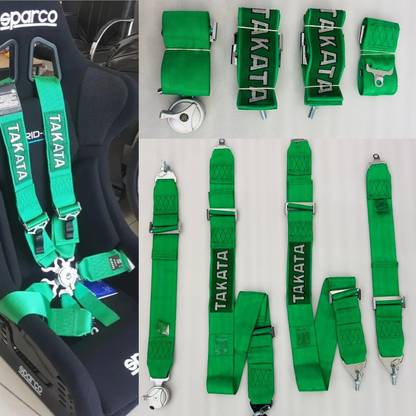 Auto MT Green-TAKATA Racing, 4Point Webbing-Pad Car SeatBelt Harness Quick Release Lock Car Seat Belt