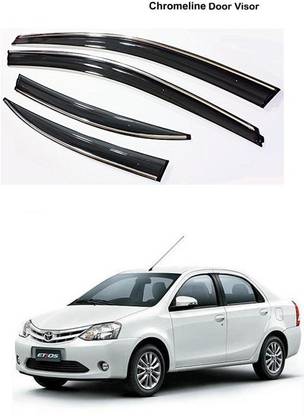 AutoZeal Car Cromeline Door Visor Set of 4 For Toyota Etios All Models Glossy Toyota Etios Side Garnish