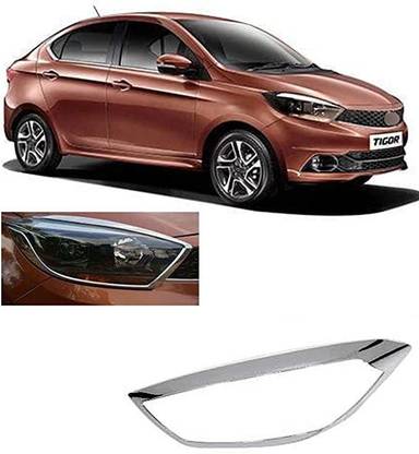junior chrome Plated Headlight Frame-35 Car Exterior Accessories (Pack of 2) Chrome Tata Tigor Front Garnish