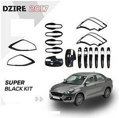 paxauto Exterior Chrome Accessories Hybrid black finish Combo Kit For Tata Punch (2022) Chrome Maruti Swift Dzire Side Garnish
