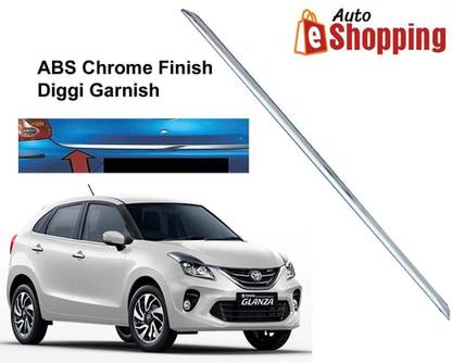 Auto E-Shopping ABS Plastic Chrome Diggi Garnish Patti Dicky Rear Boot Trunk Guard Glanza Glossy, Chrome Toyota Glanza V Rear Garnish