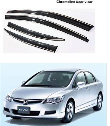 AutoZeal Car Cromeline Door Visor Set of 4 For Honda Civic All Models Glossy Honda Civic Side Garnish