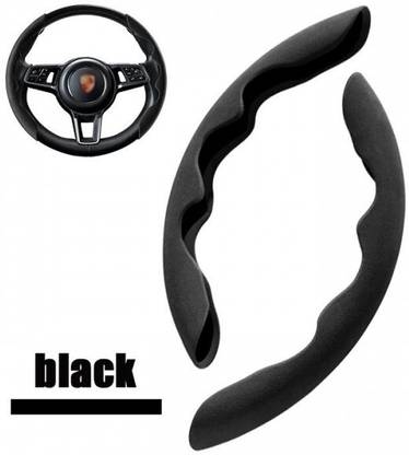 AutoTrends 2pcs Black Car Steering Wheel Cover Non-Slip Left & Right Side Car Grab Handle Cover