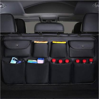 Hukimoyo Black Car Back Seat Storage Organizer Adjustable Car Boot Trunk Hanging Bag Car Storage Bag