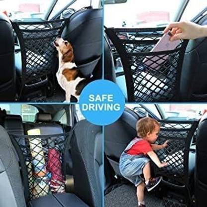 GELAI ENTERPRISE Car Mesh Organizer 3-Layer, Dog Net Between Car Seats,Barrier Backseat Mesh Net Car Storage Bag