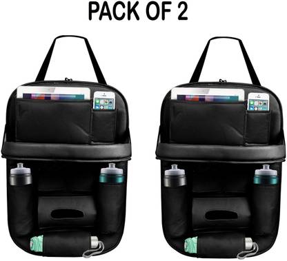 Alisan PU Leather Seat Back Organizer Multi Pocket with Tray (Black) -Pack of 2 Car Storage Bag & Bin