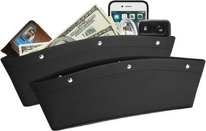 HSR 2 Set Car Seat Gap Organizer, PU Full Leather Car Seat Crevice Storage Box Car Side Seat Catcher