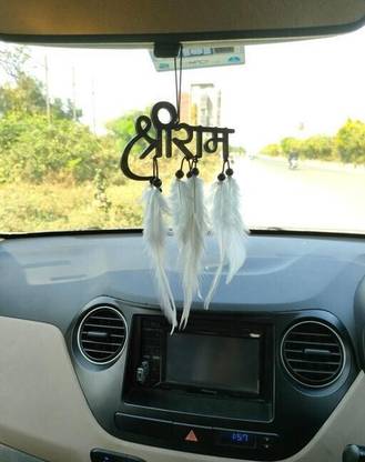 Dalli Nesh Hindi Text Shree Ram White Dream Catcher Car Hanging Ornament